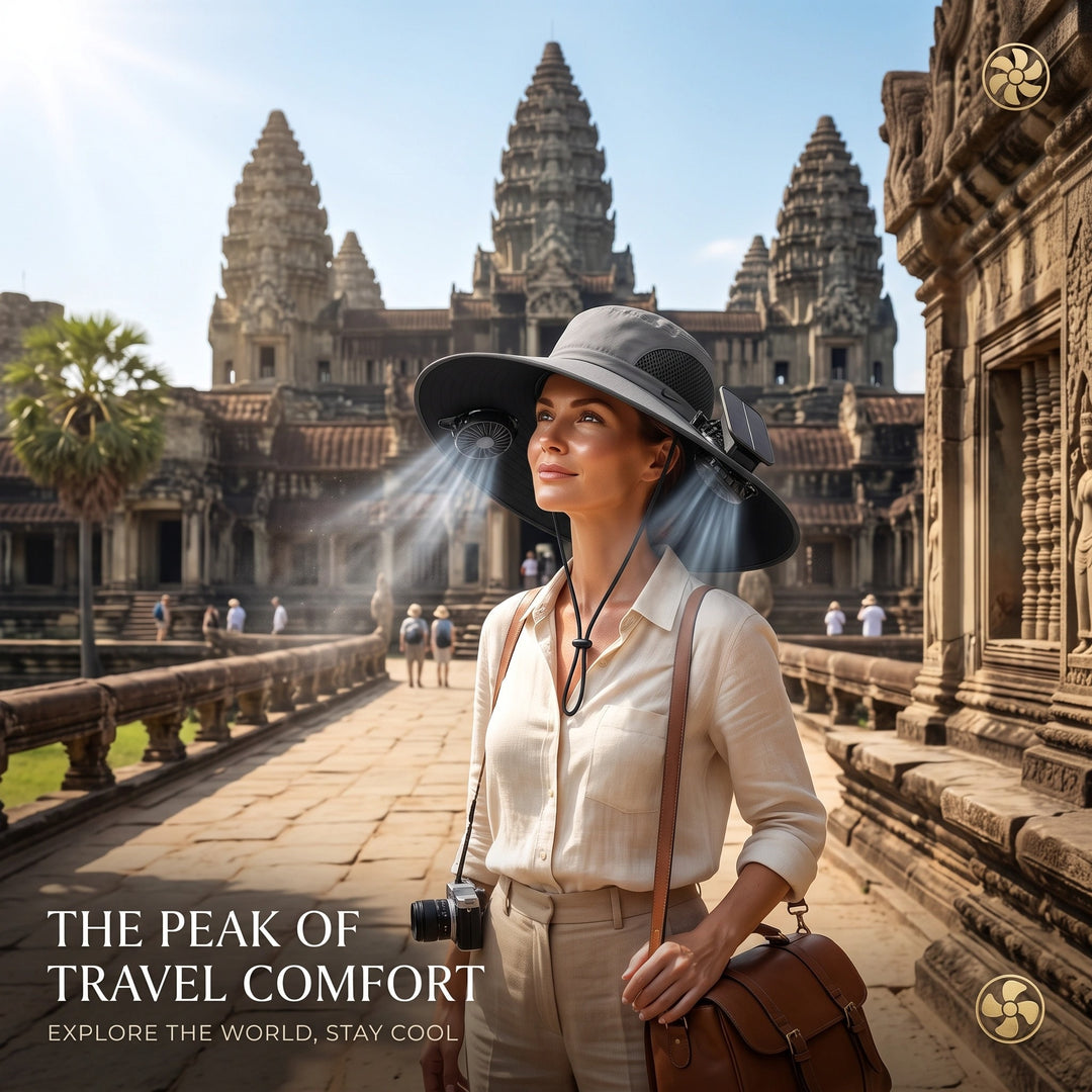 Solar Fan Sun Hat with Dual Adjustable Fans, Wide Brim and USB Rechargeable Battery