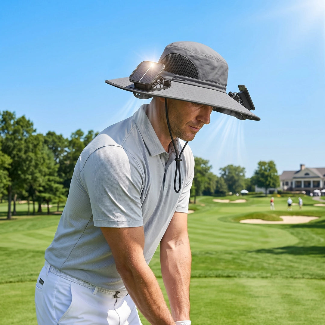 Solar Fan Sun Hat with Dual Adjustable Fans, Wide Brim and USB Rechargeable Battery