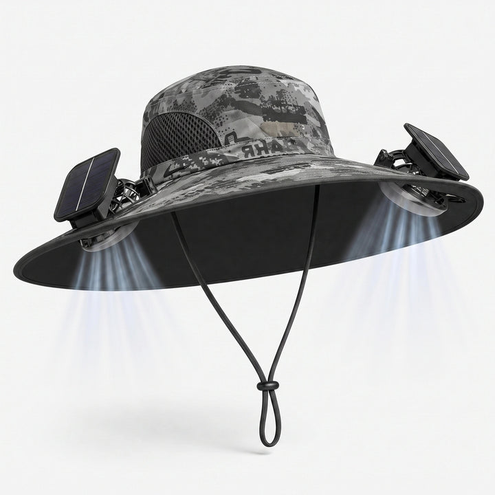 Solar Fan Sun Hat with Dual Adjustable Fans, Wide Brim and USB Rechargeable Battery