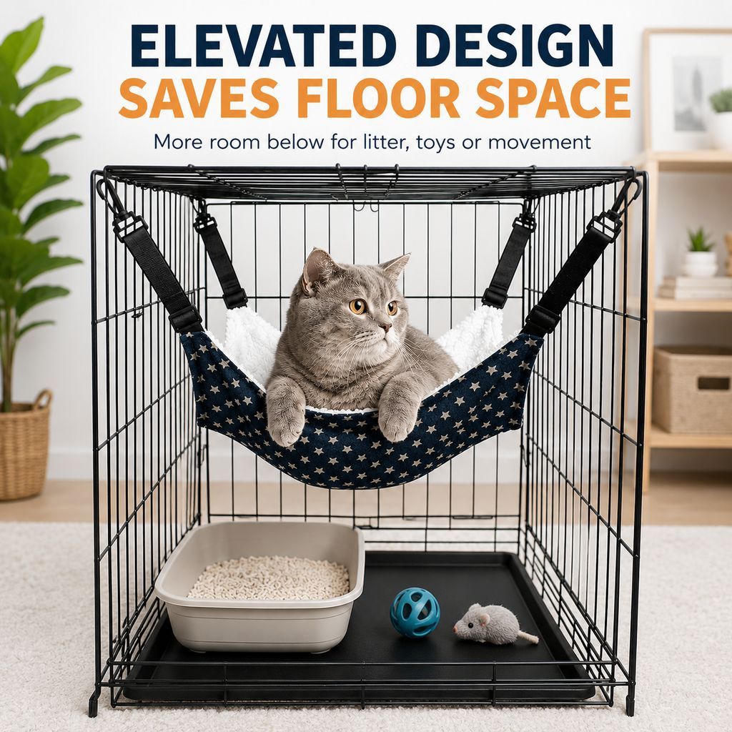 Reversible Cat Cage Hammock with Adjustable Straps | Space-Saving Hanging Bed for Wire Crates