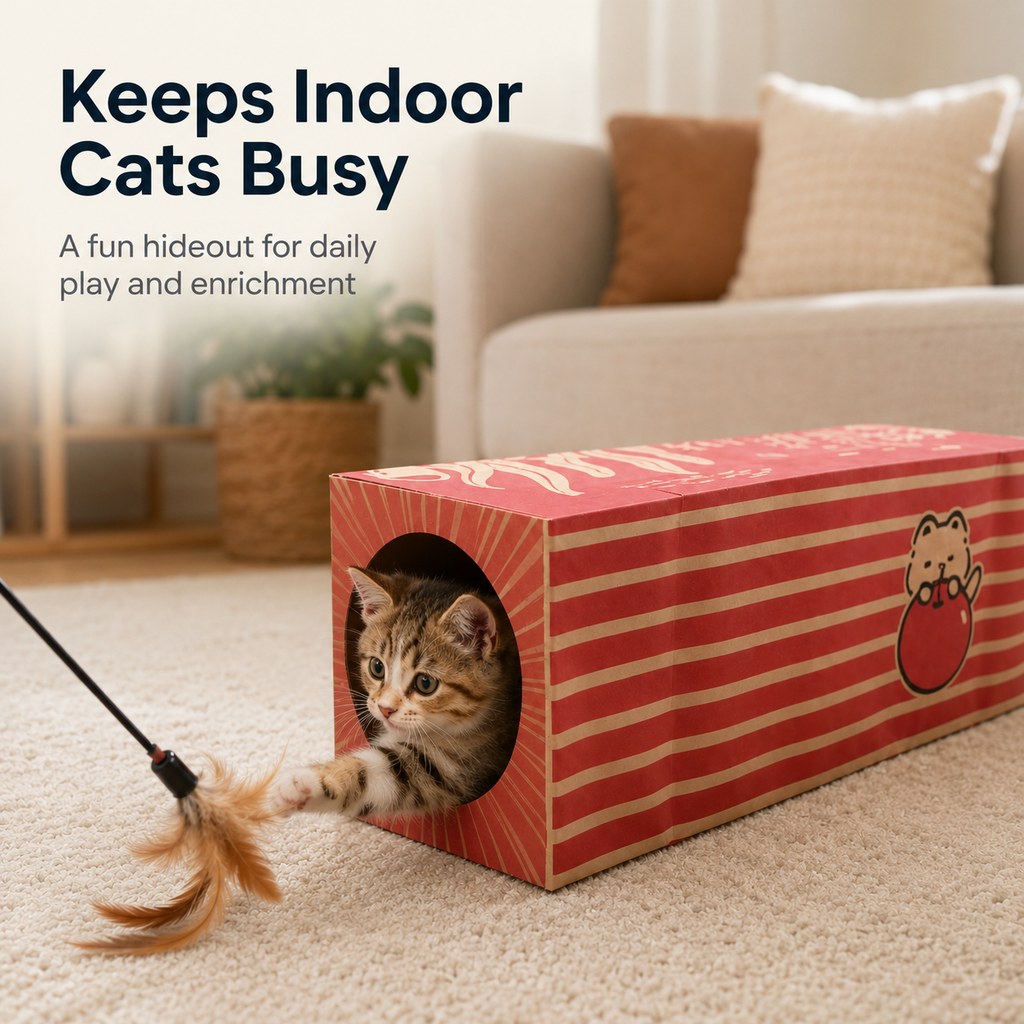 Foldable Kraft Paper Cat Tunnel for Indoor Cats | Space-Saving Hide & Play Toy to Beat Boredom