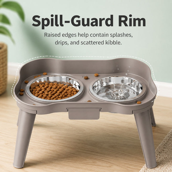 Elevated Pet Feeder with Spill Guard for Cats & Dogs
