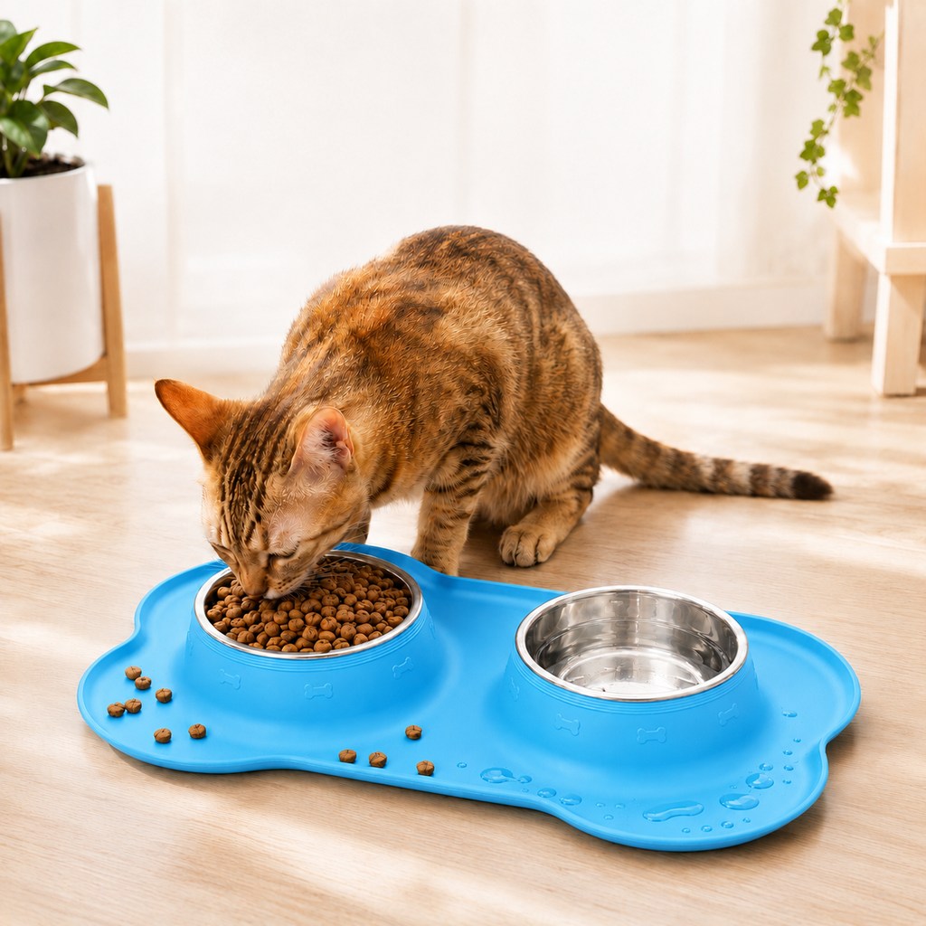 Spill-Proof Dual Pet Bowl for Cats & Dogs | Mess-Free Food & Water Station for Cleaner Floors