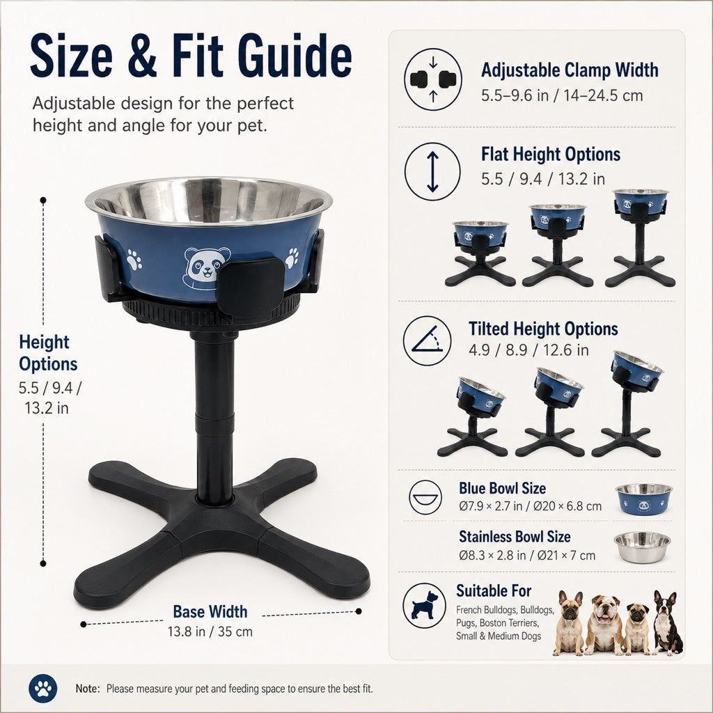 French Bulldog Adjustable Elevated Tilted Dog Bowl for Kitchen Feeding Corners