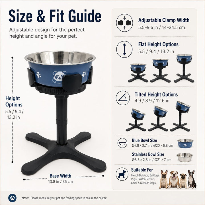 French Bulldog Adjustable Elevated Tilted Dog Bowl for Kitchen Feeding Corners