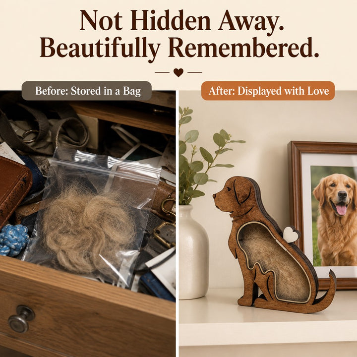Wooden Pet Fur Keepsake Box for Grooming Memories & Pet Loss