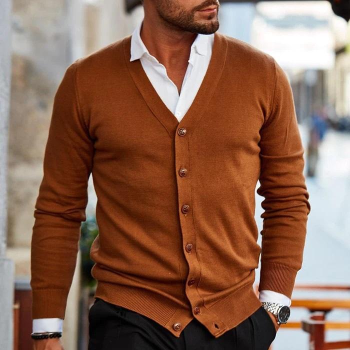 Button-Front Oversized Cardigan for Men in Brown