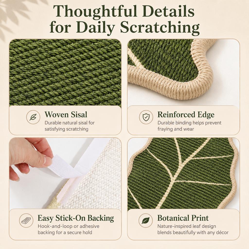 Botanical Stick-On Sisal Cat Scratcher Mat for Walls, Doors & Floors