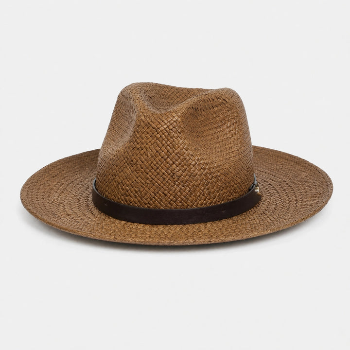 Straw Fedora Hat with Wide Brim, Braided Band and Cloth Sweatband