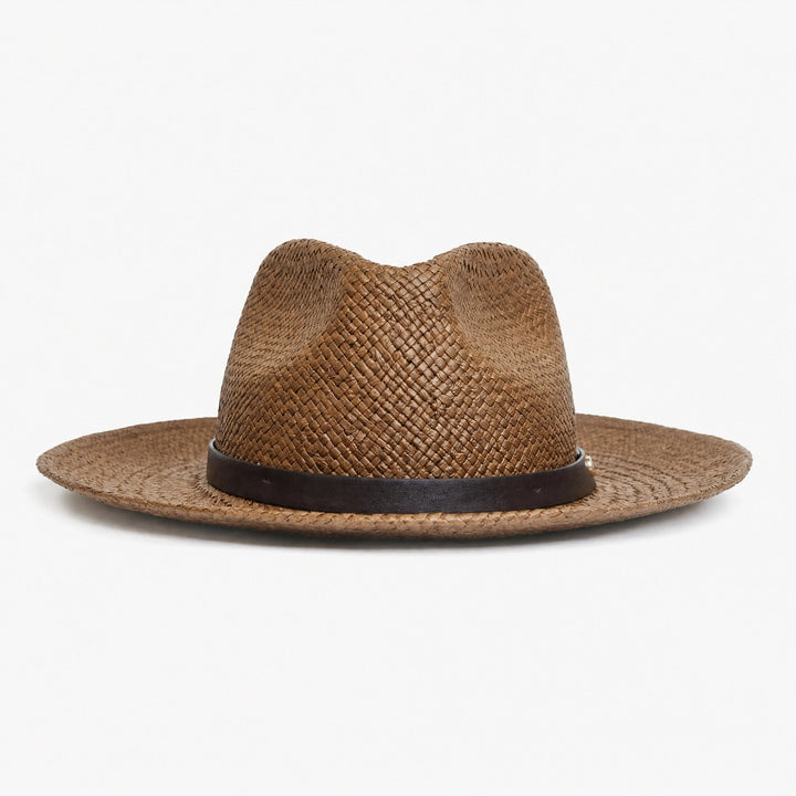 Straw Fedora Hat with Wide Brim, Braided Band and Cloth Sweatband