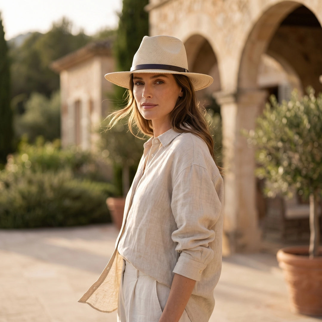 Straw Fedora Hat with Wide Brim, Braided Band and Cloth Sweatband