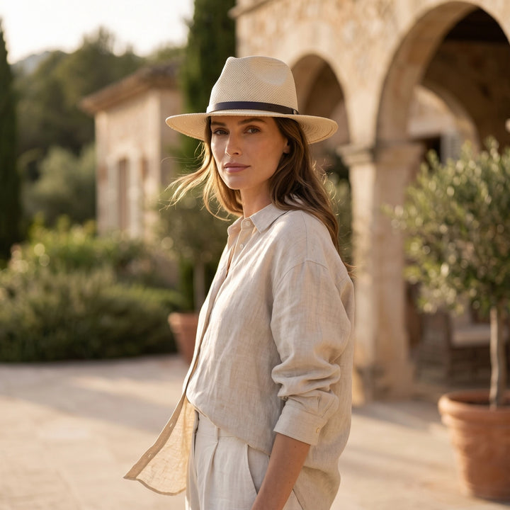Straw Fedora Hat with Wide Brim, Braided Band and Cloth Sweatband