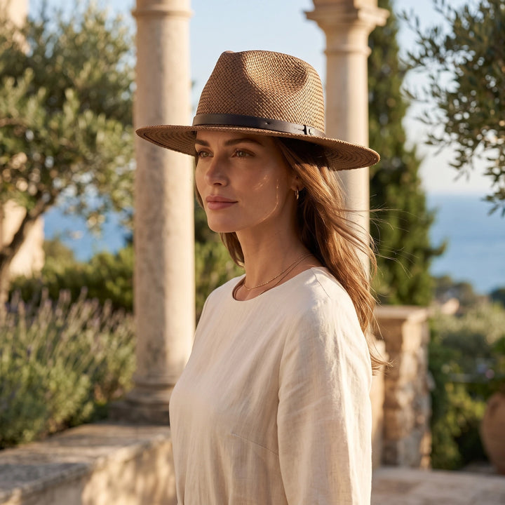 Straw Fedora Hat with Wide Brim, Braided Band and Cloth Sweatband