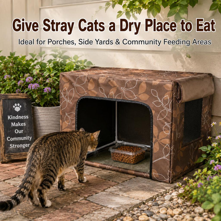 Outdoor Cat Feeding Shelter for Backyards | Weather-Resistant Food Station Cover