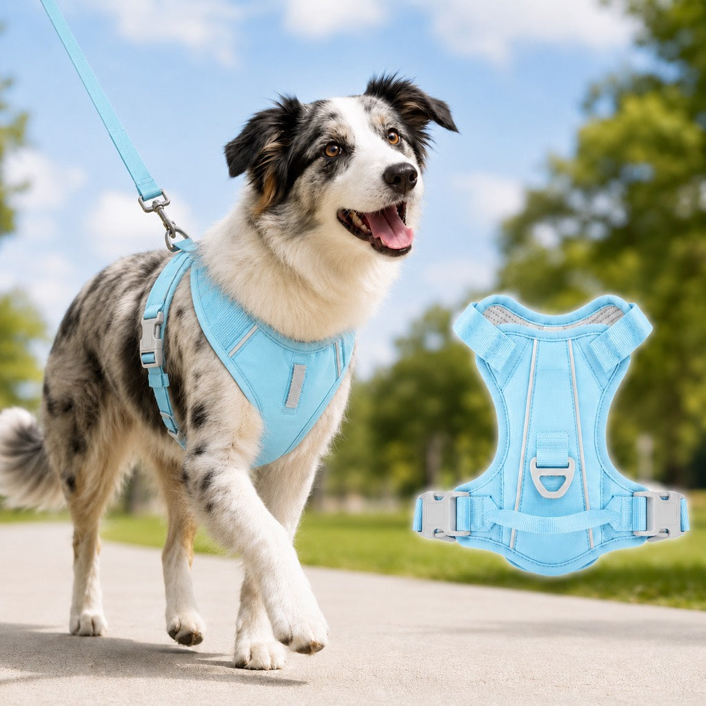 Reflective Dog Harness for Night Walks, Daily Park Walks & No-Neck-Pull Comfort
