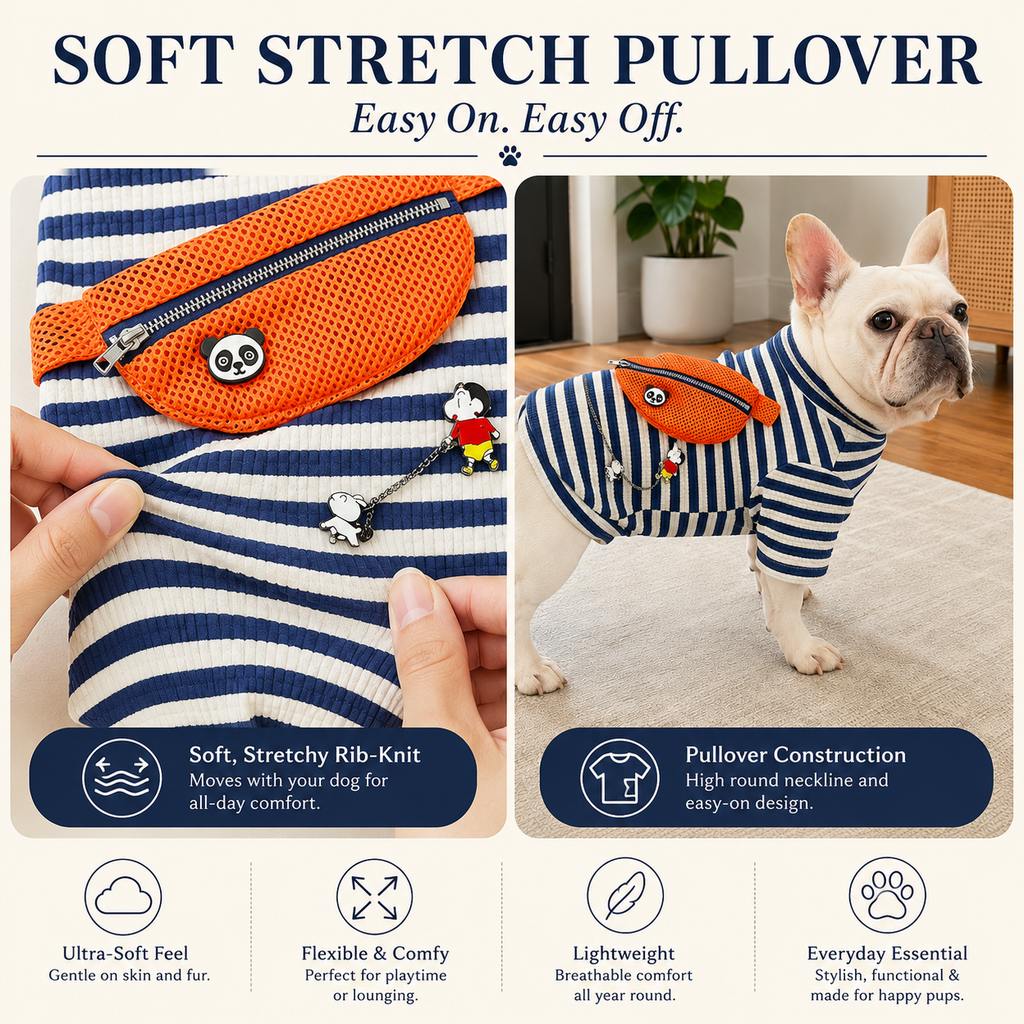 French Bulldog Striped Pocket Pullover for Cool Indoor Spaces & Easy Walks | Broad-Chest Sizing