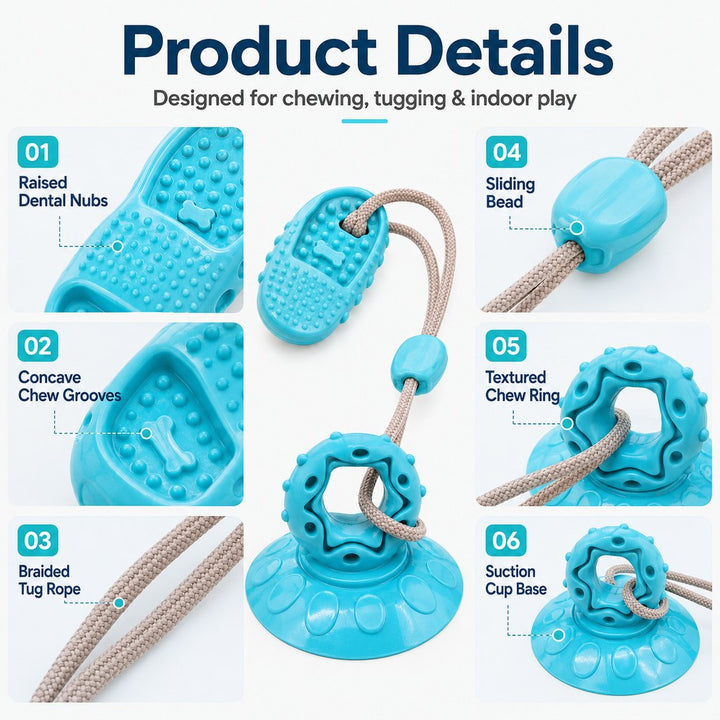 Suction Cup Dog Chew & Tug Toy for Indoor Play | Helps Redirect Shoe Chewing & Burn Boredom