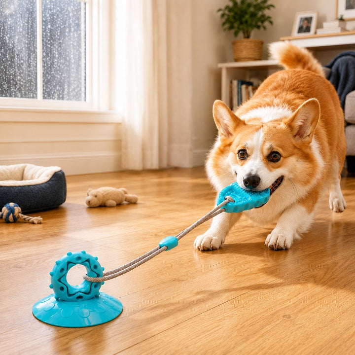 Suction Cup Dog Chew & Tug Toy for Indoor Play | Helps Redirect Shoe Chewing & Burn Boredom