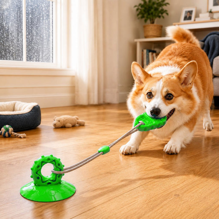 Suction Cup Dog Chew & Tug Toy for Indoor Play | Helps Redirect Shoe Chewing & Burn Boredom