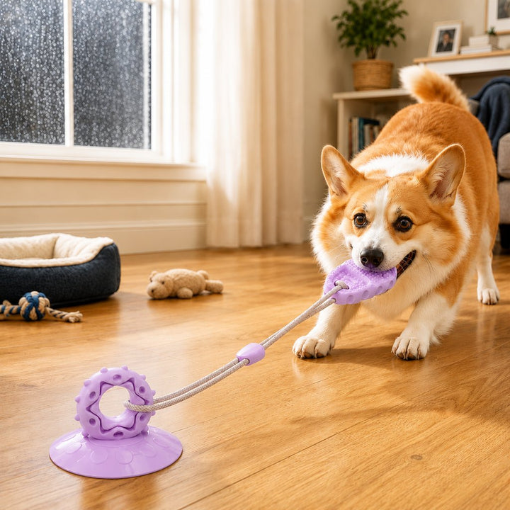 Suction Cup Dog Chew & Tug Toy for Indoor Play | Helps Redirect Shoe Chewing & Burn Boredom