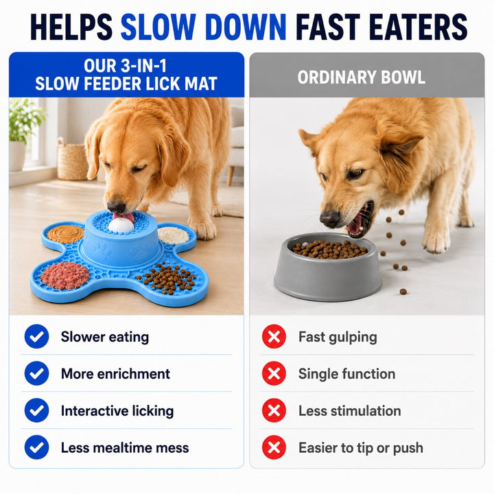 3-in-1 Dog Lick Mat & Slow Feeder Bowl for Bath Time, Grooming & Home Alone