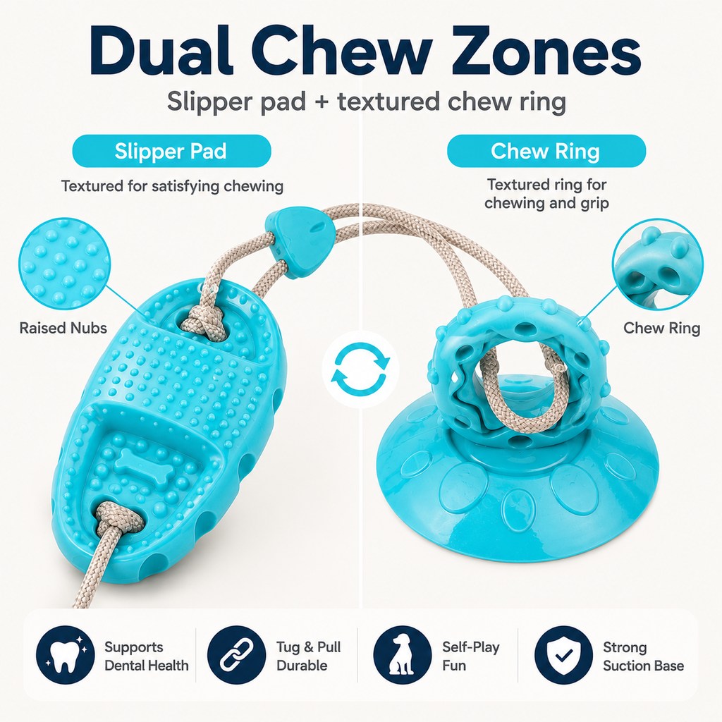 Suction Cup Dog Chew & Tug Toy for Indoor Play | Helps Redirect Shoe Chewing & Burn Boredom