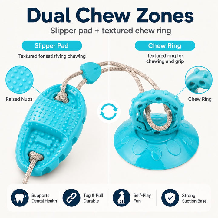 Suction Cup Dog Chew & Tug Toy for Indoor Play | Helps Redirect Shoe Chewing & Burn Boredom
