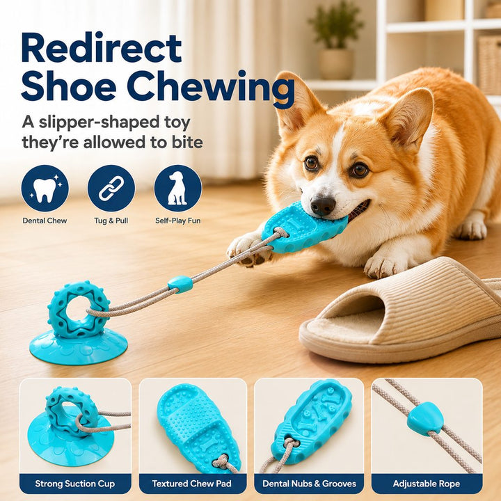 Suction Cup Dog Chew & Tug Toy for Indoor Play | Helps Redirect Shoe Chewing & Burn Boredom
