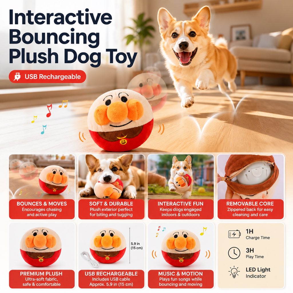 Interactive Electric Bouncing Plush Dog Toy for Indoor Chase Play & Bored Dogs