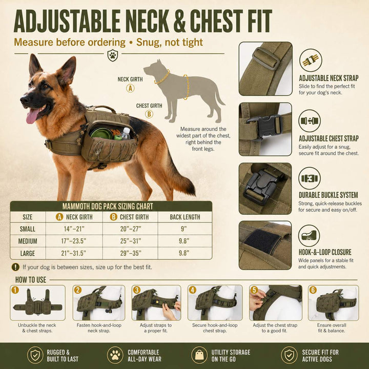Tactical Dog Backpack Harness for Hiking, Camping & Daily Walks