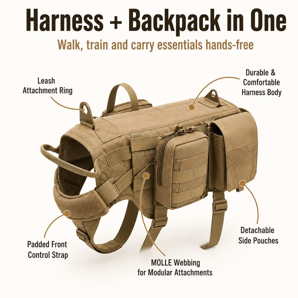 Tactical Dog Backpack Harness for Hiking & Daily Walks