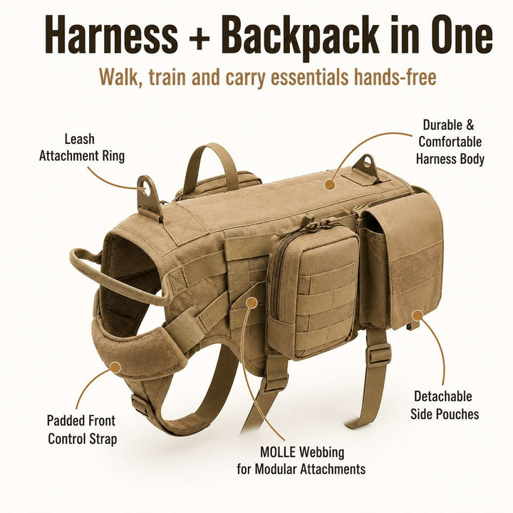 Tactical Dog Backpack Harness for Hiking & Daily Walks