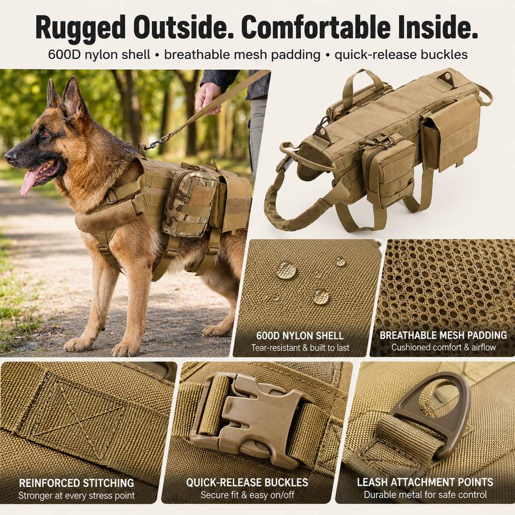 Tactical Dog Backpack Harness for Hiking & Daily Walks