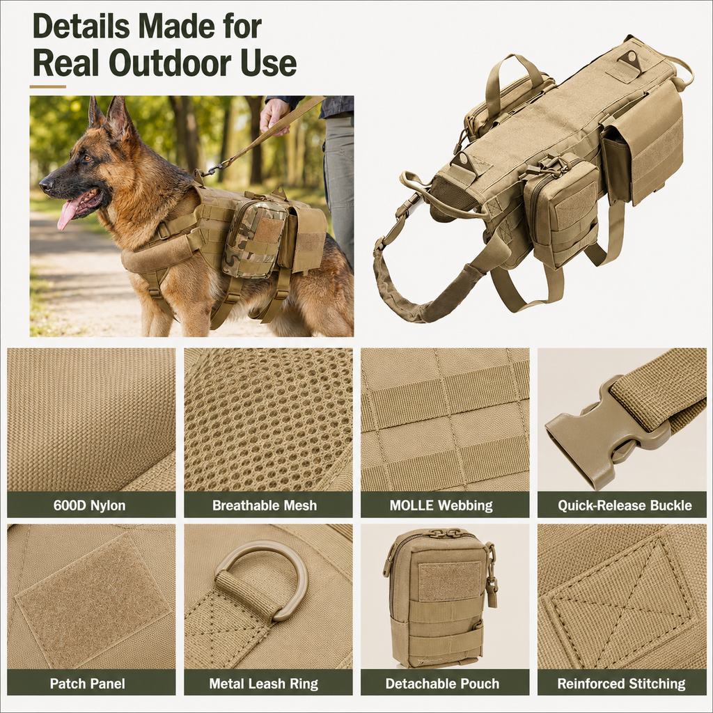 Tactical Dog Backpack Harness for Hiking & Daily Walks