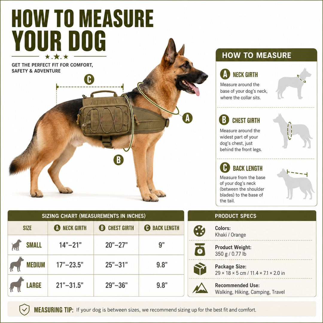 Tactical Dog Backpack Harness for Hiking, Camping & Daily Walks