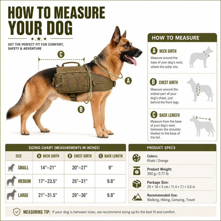 Tactical Dog Backpack Harness for Hiking, Camping & Daily Walks