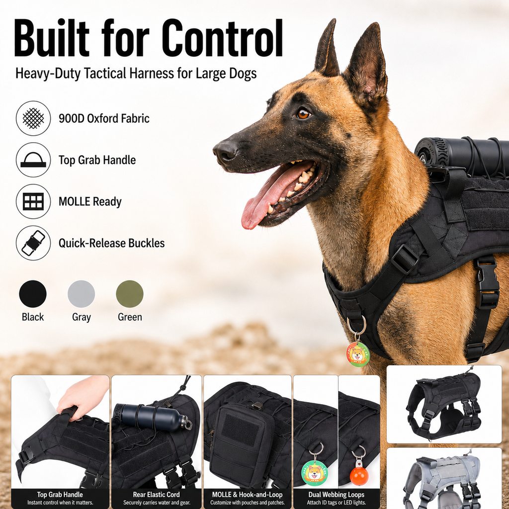 Tactical Dog Harness Backpack for Large Dogs