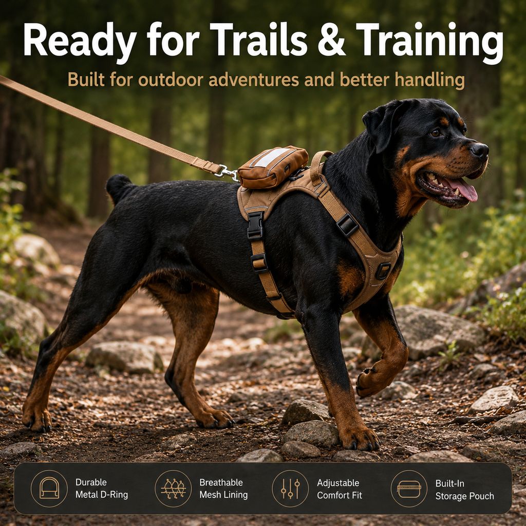 Tactical Dog Harness with Storage Pouch for Daily Walks, Training & Hiking