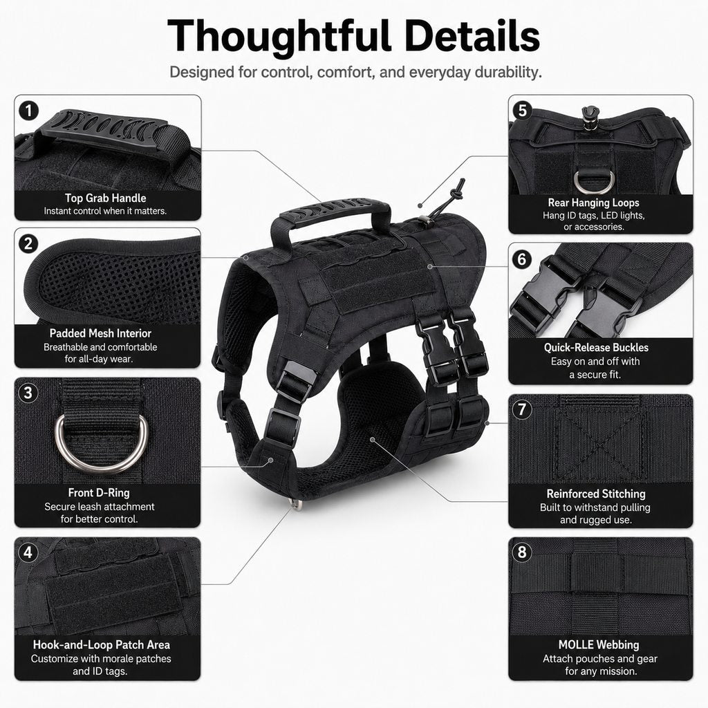 Tactical Dog Harness Backpack for Large Dogs