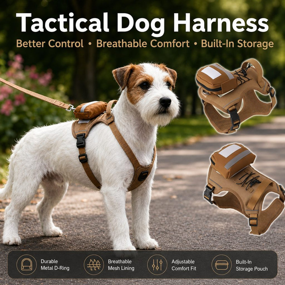 Tactical Dog Harness with Storage Pouch for Daily Walks, Training & Hiking