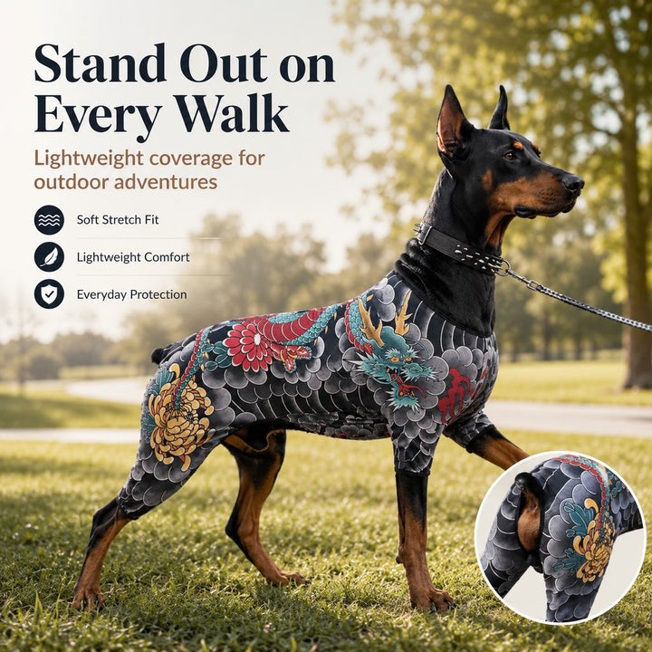 Tattoo Print Dog & Cat Bodysuit for Walks & Photos