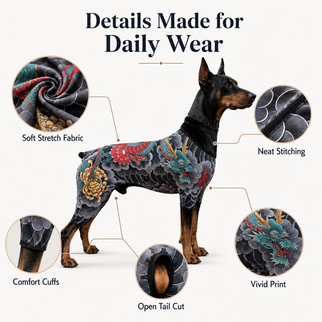 Tattoo Print Dog & Cat Bodysuit for Walks & Photos