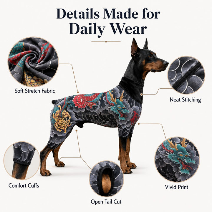 Tattoo Print Dog & Cat Bodysuit for Walks & Photos