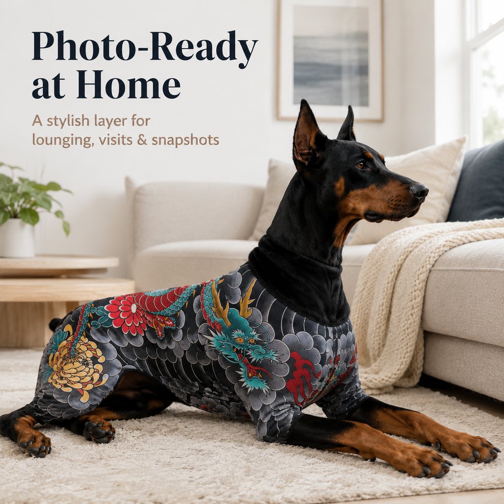 Tattoo Print Dog & Cat Bodysuit for Walks & Photos