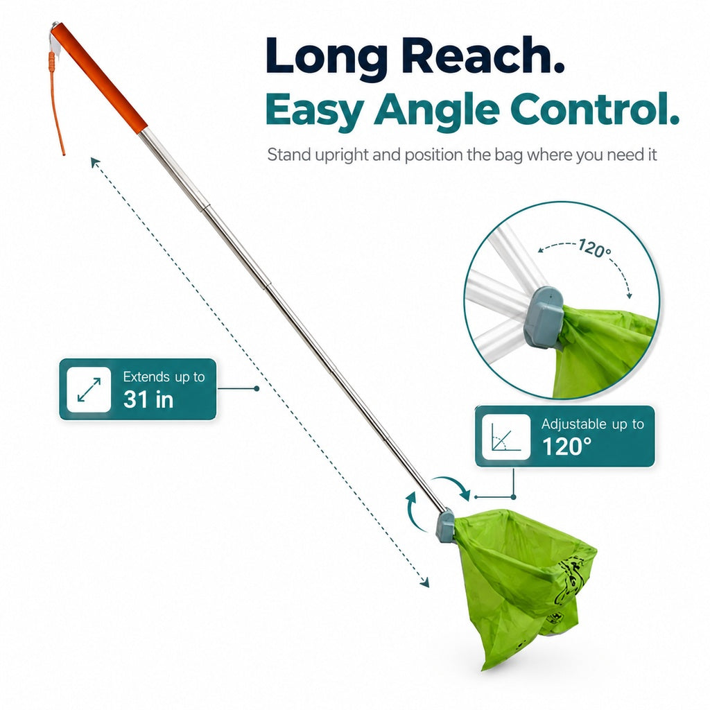 Foldable Dog Poop Catcher for Walks | No-Bend Waste Pickup Tool with Telescopic Handle