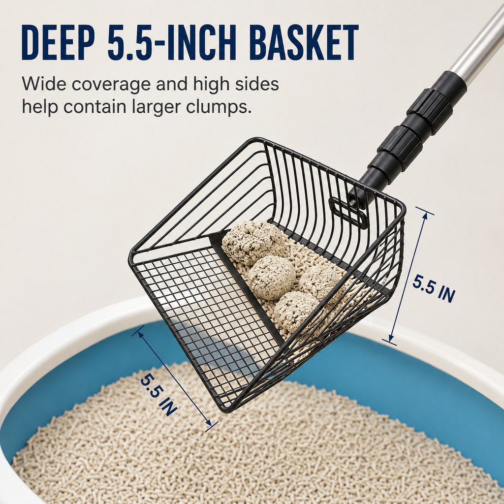 Telescoping Cat Litter Scoop for Deep Litter Boxes | Long Handle Sifter for Less Bending