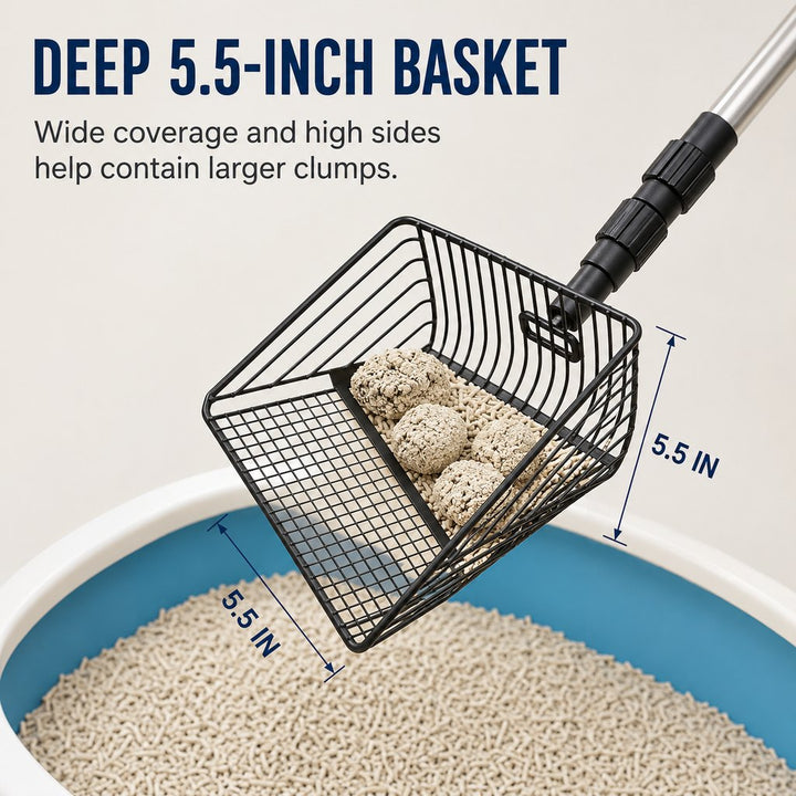Telescoping Cat Litter Scoop for Deep Litter Boxes | Long Handle Sifter for Less Bending