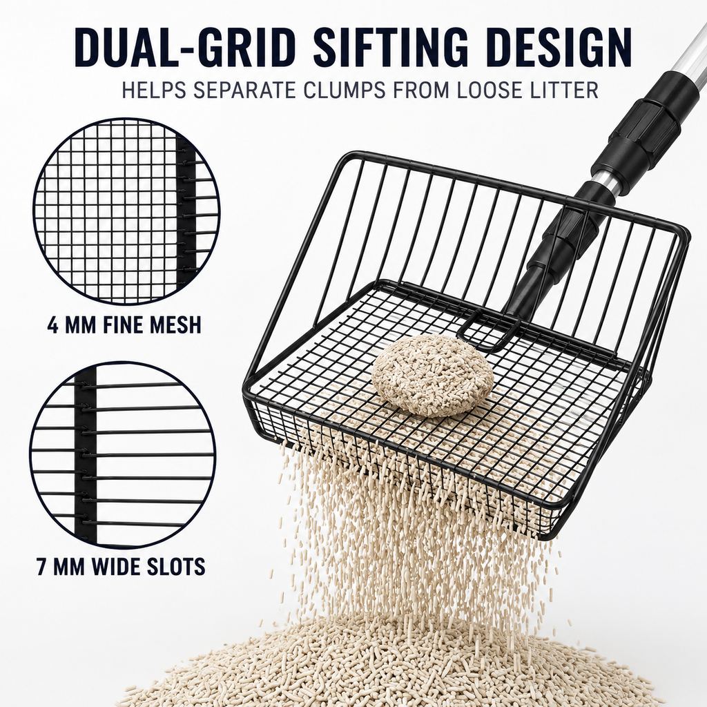Telescoping Cat Litter Scoop for Deep Litter Boxes | Long Handle Sifter for Less Bending
