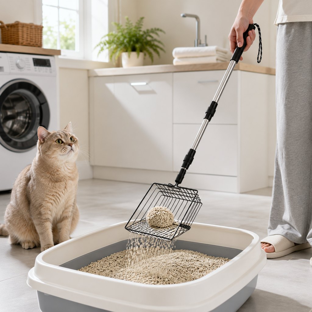 Telescoping Cat Litter Scoop for Deep Litter Boxes | Long Handle Sifter for Less Bending