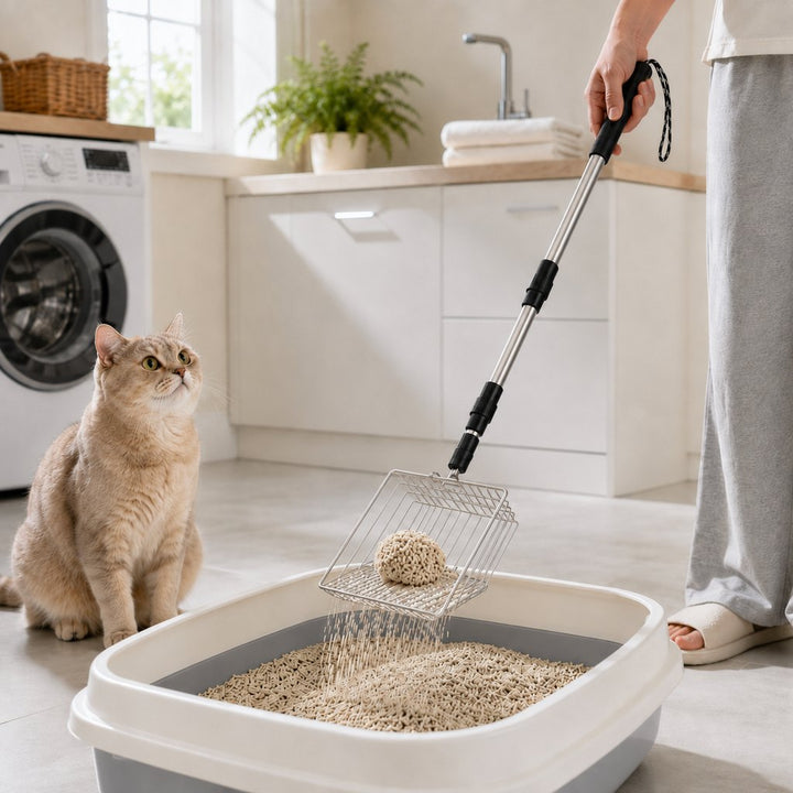 Telescoping Cat Litter Scoop for Deep Litter Boxes | Long Handle Sifter for Less Bending